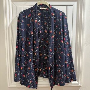 Lush Blue with Pink and Orange Floral Patterned Blazer - Size Small